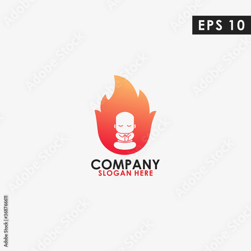 Monk Buddhist Logo Design Isolated In Fire Vector Template. Modern Design. Vector Illustration