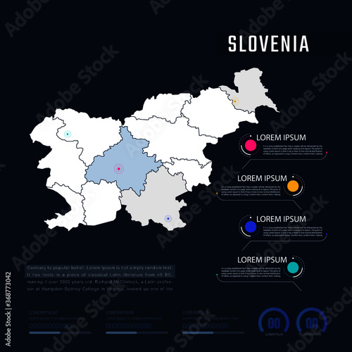 Slovenia country map infographics vector with pointer marks and circle chart. Editable Infographics template. Vector illustration