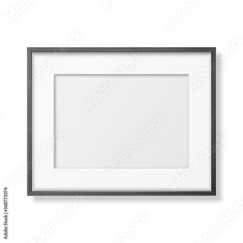 Vector 3d Realistic Horizontal Black Wooden Simple Modern Frame Icon Closeup Isolated on White. It can be used for presentations. Design Template for Mockup, Front View