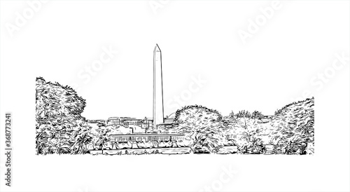 Building view with landmark of Alexandria, Virginia, is a city on the Potomac River, just south of Washington, DC. Hand drawn sketch illustration in vector.