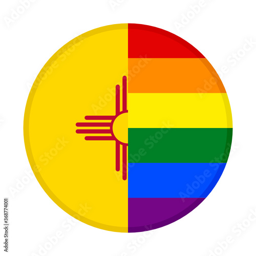 round icon with new mexico and rainbow flag, isolated on white background
