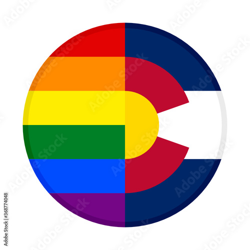 round icon with colorado and rainbow flag, isolated on white background
