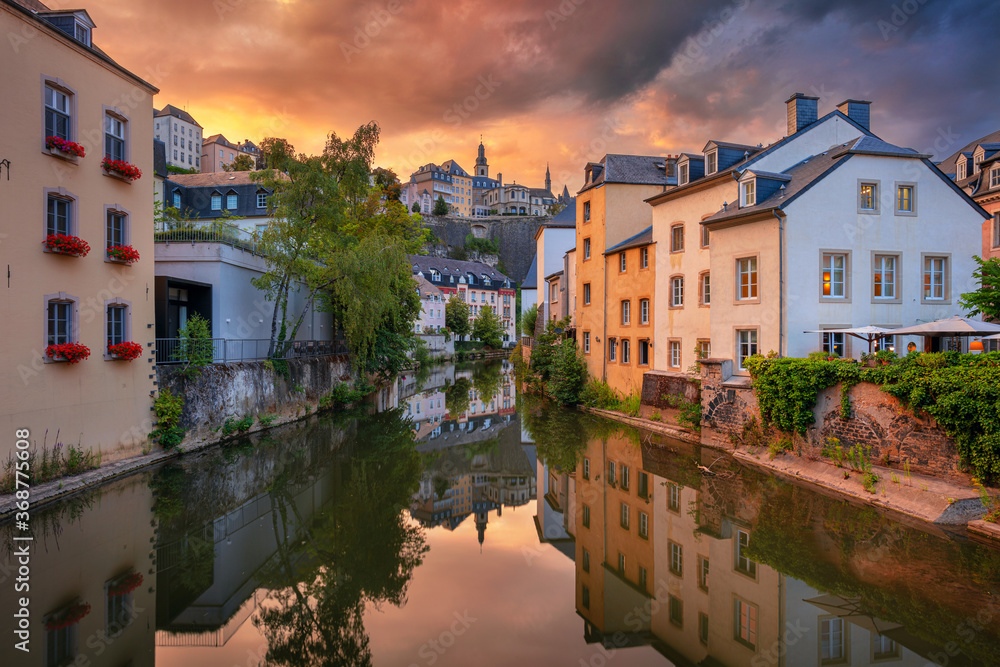 Luxembourg City, Luxembourg. Cityscape image of old town Luxembourg skyline during beautiful summer sunset.