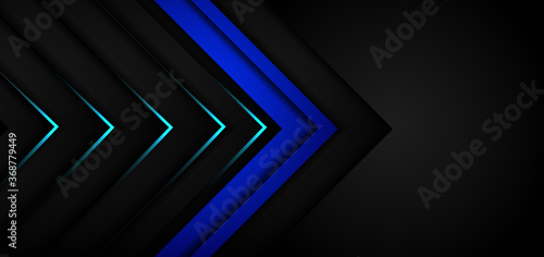 Abstract black arrow blue and black background with blue neon light.