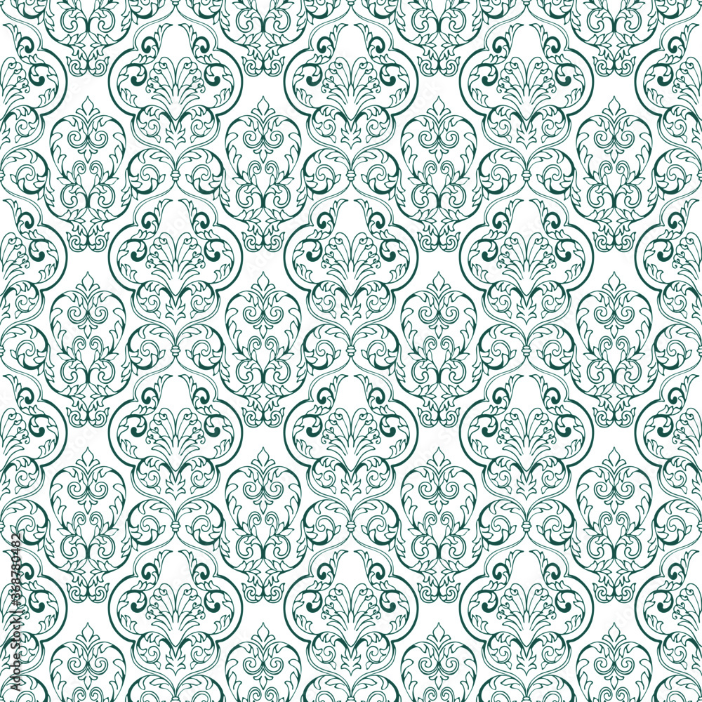 seamless pattern in monochrome colors, baroque ornament, swirls classic, wallpaper and fabric, wrapping paper, background for design