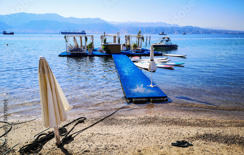 Floating resting island at a beach of the Red Sea, Middle East