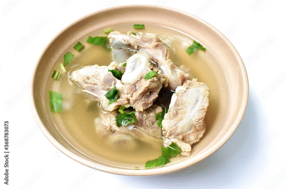 boiled pork bone with Chinese celery soup dipping spicy chili sauce boiled pork bone with Chinese celery soup dipping spicy chili sauce
