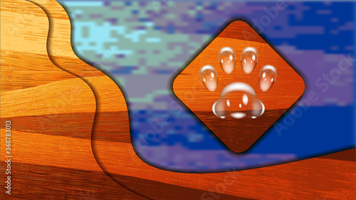 Abstract poster with stylistic wood wavy surface with shadows and watery animal paw print EPS10