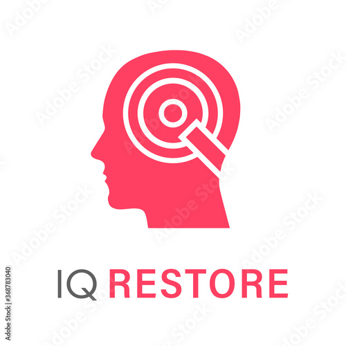 Abstract IQ brain in human head logo template. Isolated sign smart brain. Colorful creative symbol of the intelligence quotient. Icon design concept clever sense. Identity for business. Vector image.