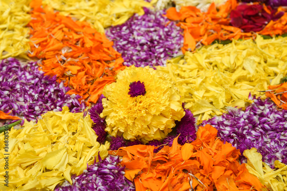 Fotografia do Stock Kerala Onam festival Flower bed or Pookalam