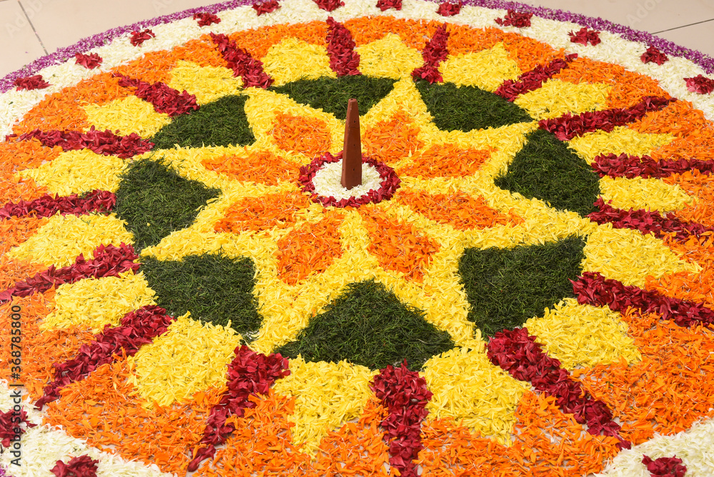 Kerala Onam festival Flower bed or Pookalam decoration, seamless floral
