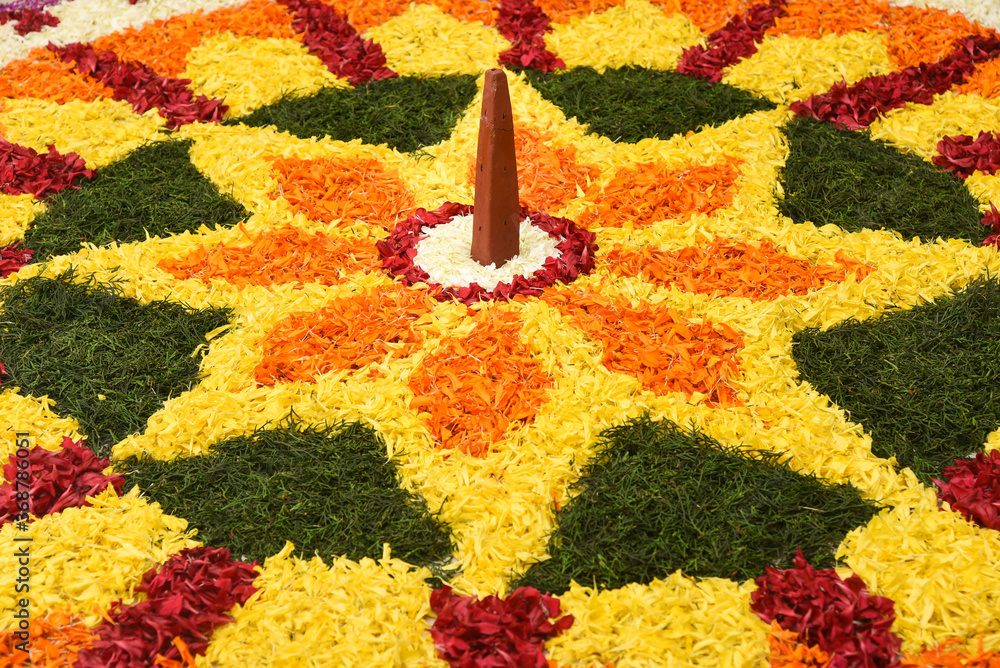 Kerala Onam festival Flower bed or Pookalam decoration, seamless floral ...