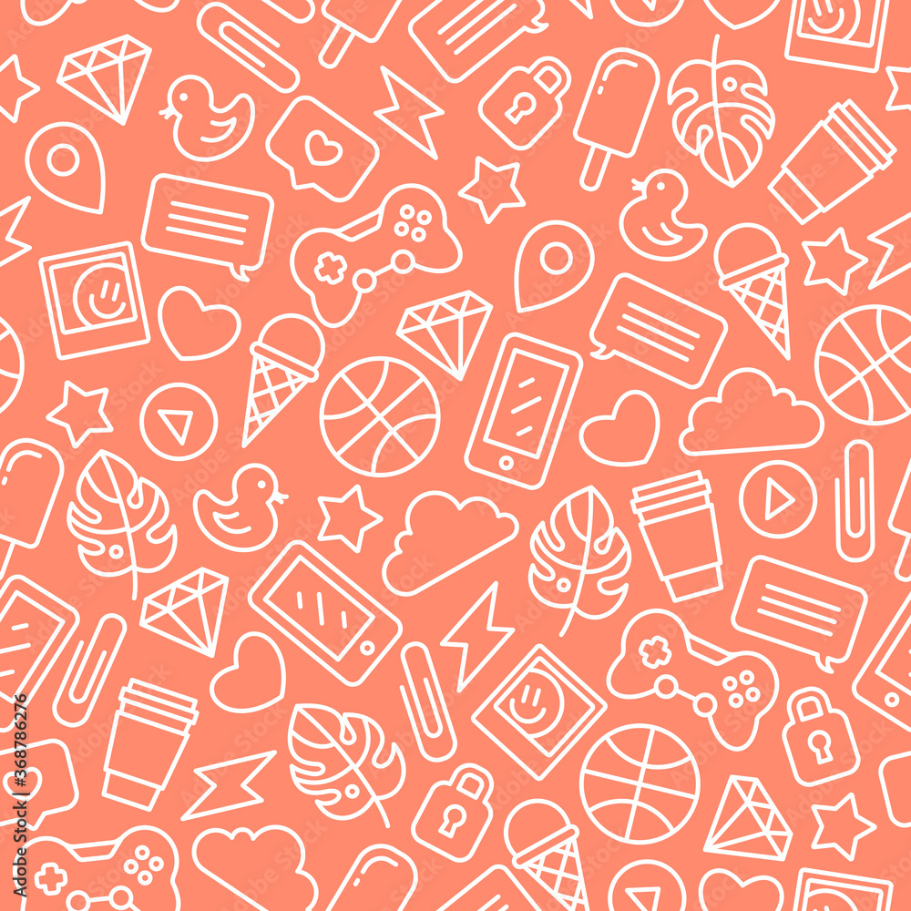 Social media linear seamless pattern. Minimalist icons. Internet messenger line background. Vector illustration Social media linear seamless pattern. Minimalist icons. Internet messenger line background. Vector illustration