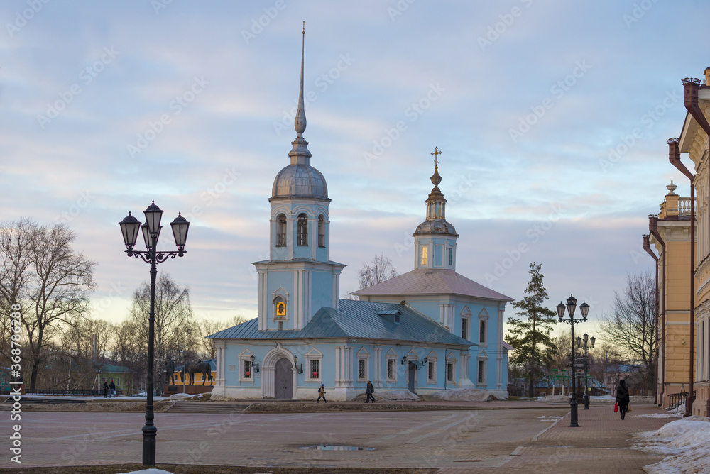 Naklejka premium March evening near the Alexander Nevsky church. Vologda, Russia