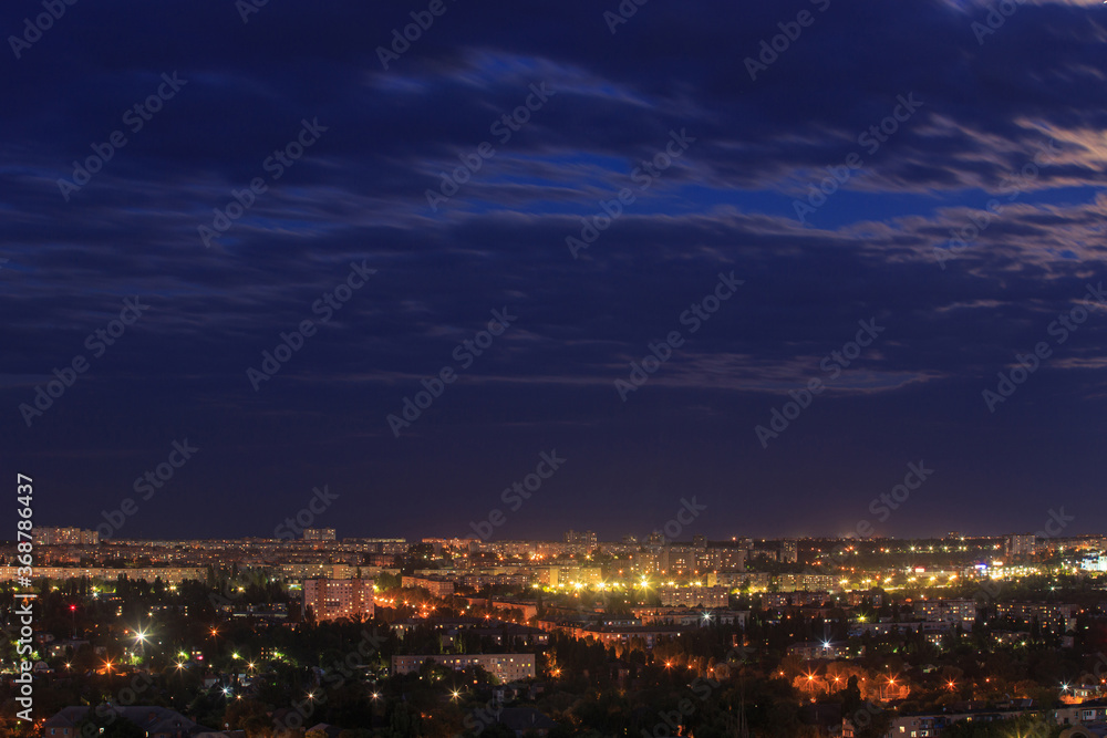 Cityscape aerial view in the evening in the big city of Eastern Europe