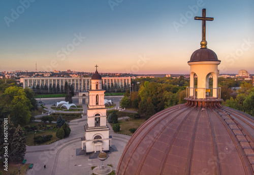 Obraz na płótnie CHISINAU, MOLDOVA 2020. Bell tower of the Nativity Cathedral in Chisinau - Moldova. Aerial view w salonie
