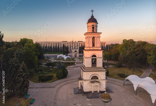 Obraz na płótnie CHISINAU, MOLDOVA 2020. Bell tower of the Nativity Cathedral in Chisinau - Moldova. Aerial view w salonie