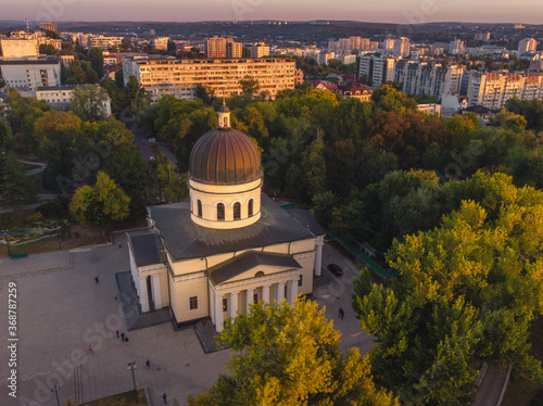 Obraz na płótnie CHISINAU, MOLDOVA 2020. Bell tower of the Nativity Cathedral in Chisinau - Moldova. Aerial view w salonie