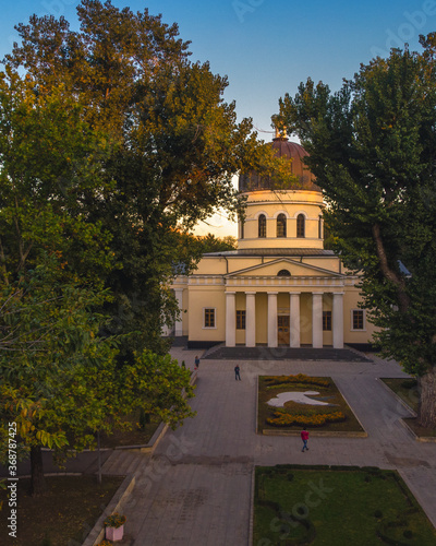Obraz na płótnie CHISINAU, MOLDOVA 2020. Bell tower of the Nativity Cathedral in Chisinau - Moldova. Aerial view w salonie