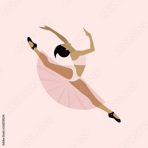 Ballet dancer ,young ballerina in tutu and pointe shoes dancing individually on  pink background. Vector graphic beautiful female character doing classical ballet in a flat style.