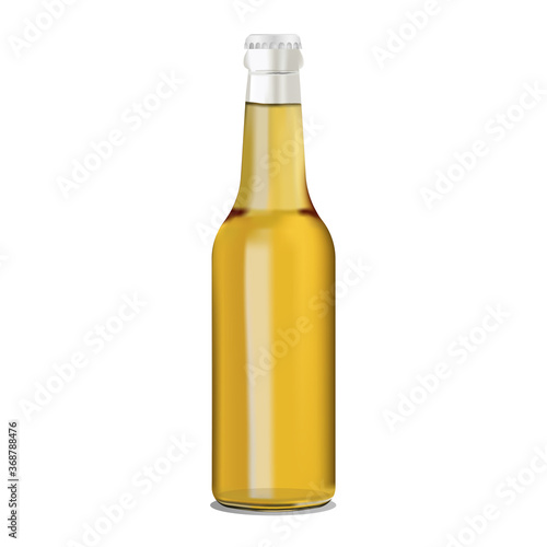 Vector illustration of a transparent full beer bottle on a white background