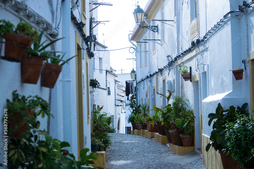 Calles del pueblo blanco de Elvas en Portugal