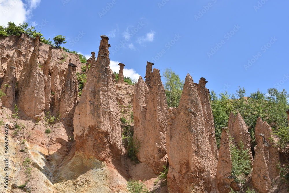 Earthen statues in a national park in Serbia