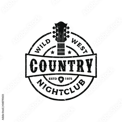 Classic country music logo, guitar vintage retro logo design