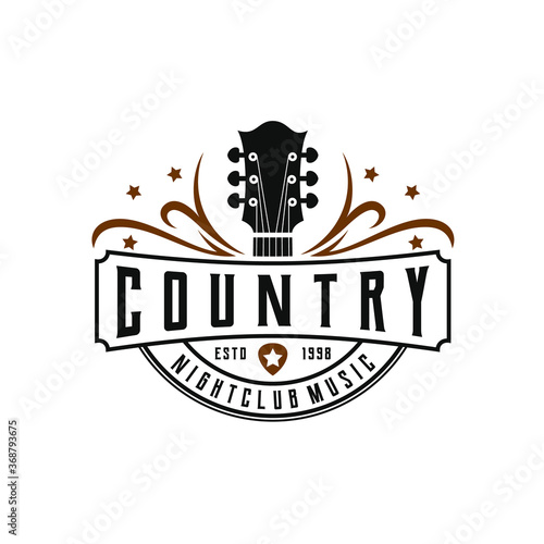 Classic country music logo, guitar vintage retro logo design