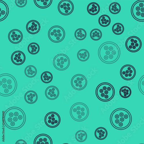 Black line Caviar on a plate icon isolated seamless pattern on green background. Vector..
