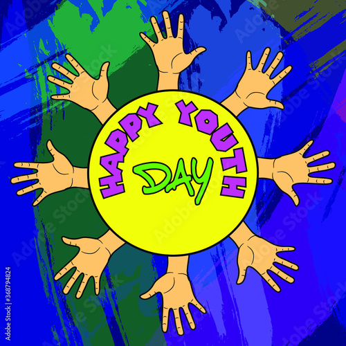 
International youth day, 12 august, background multicolor with hands, vector graphics, modern concept for your design, illustration.