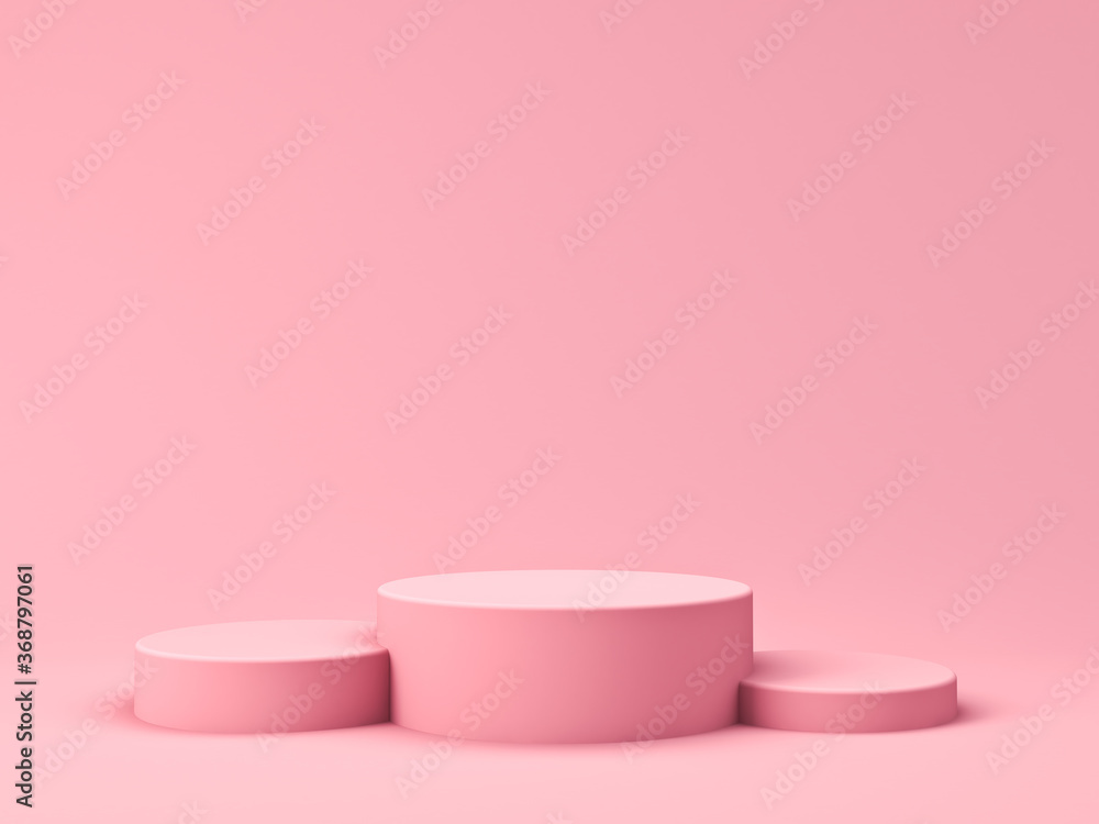 Blank pink product podium pedestals isolated on pink pastel color background with shadow 3D rendering Blank pink product podium pedestals isolated on pink pastel color background with shadow 3D rendering