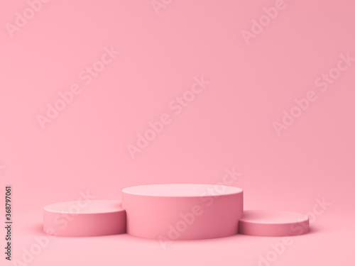 Blank pink product podium pedestals isolated on pink pastel color background with shadow 3D rendering