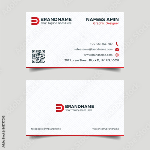 Corporate Red and White Creative Business Card Design Template with Pattern Background