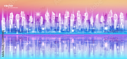 City background with architecture, skyscrapers, megapolis, buildings, downtown.