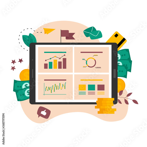 Online financial instrument on stock market. Investment analysis with graph and candlestick chart. Investment instrument concept