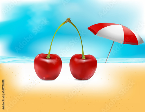 Cherries. Vector graphics of cherries with summer background