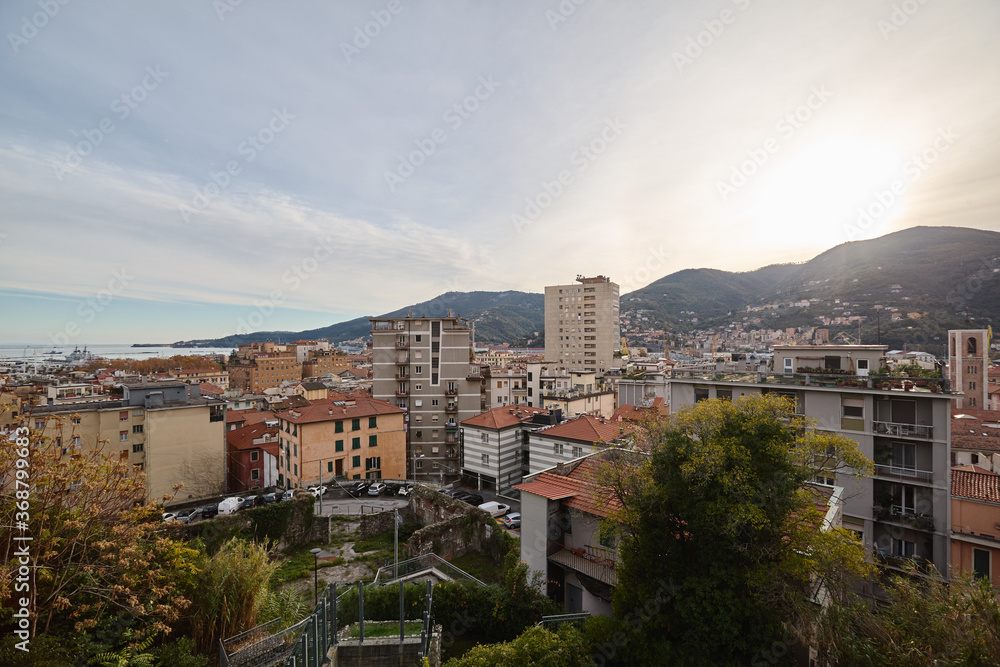 Fototapeta premium La Spezia city skyline, aerial view. Liguria, tourism