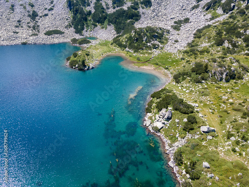 Aerial view of Fish Banderitsa lake  Pirin Mountain