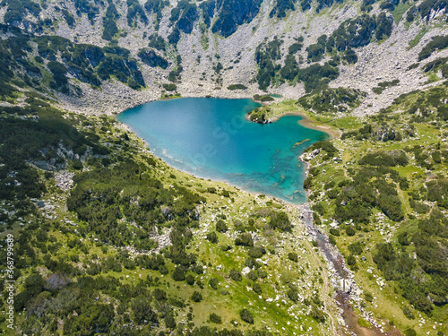 Aerial view of Fish Banderitsa lake, Pirin Mountain
