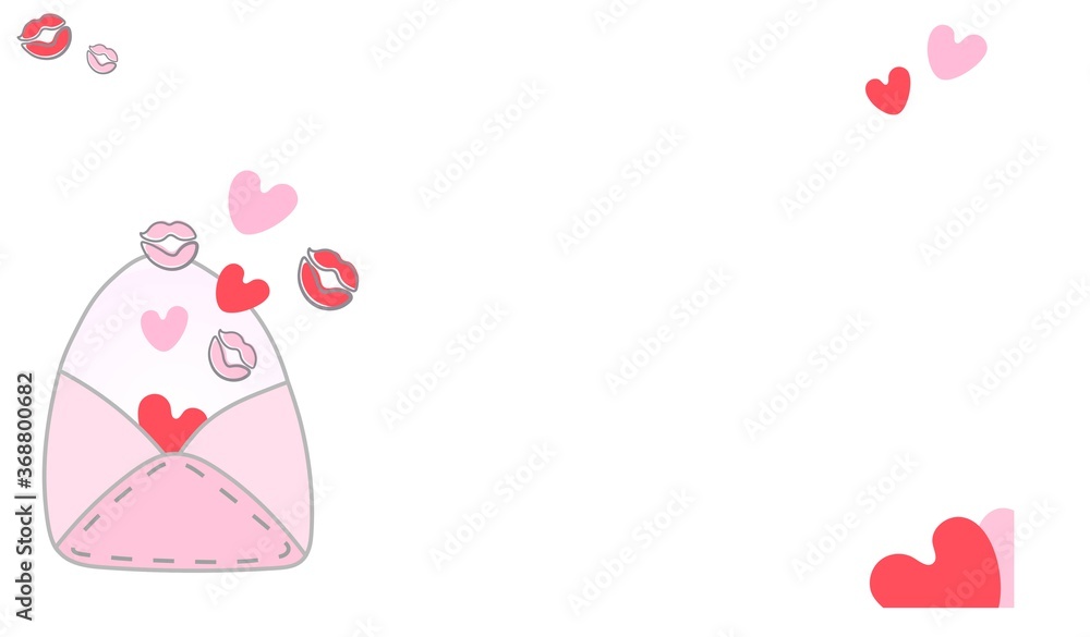 Doodle envelope with hearts and kisses.
Vector isolated.