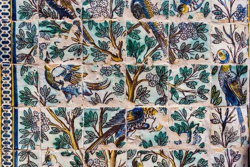 detail of azulejos on the walls of The Palace of the Marquesses of Fronteira in Lisbon, Portugal	
