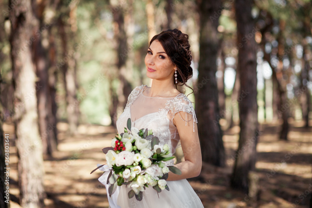 newlyweds in a pine forest newlyweds in a pine forest