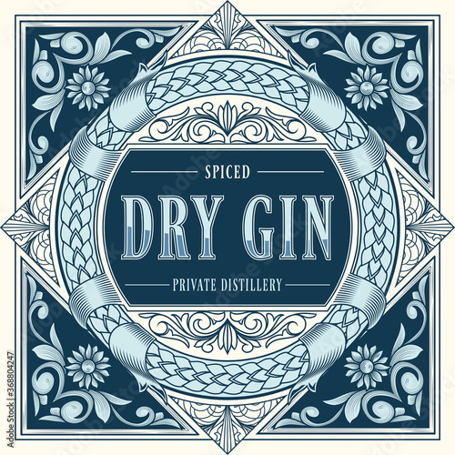Dry gin - ornate vintage decorative label