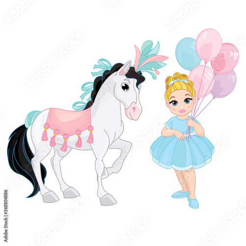 Cute girl and Circus performer horse