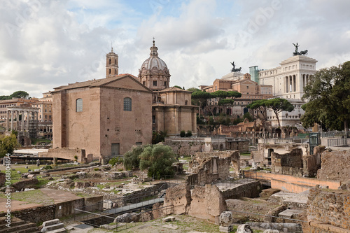The archeological ruins in historic center of Rome photo