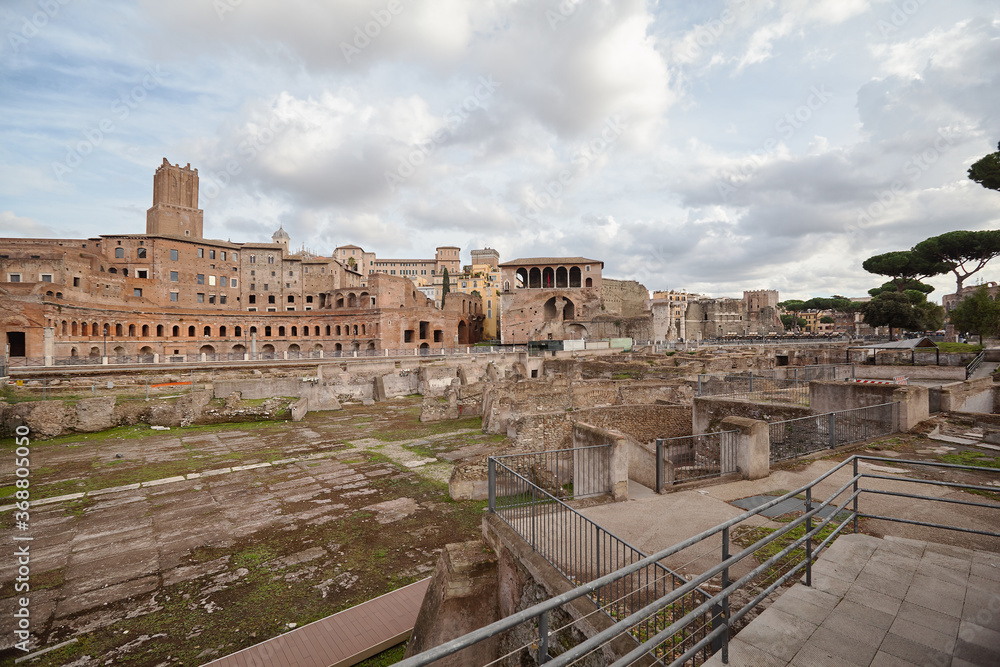 The archeological ruins in historic center of Rome