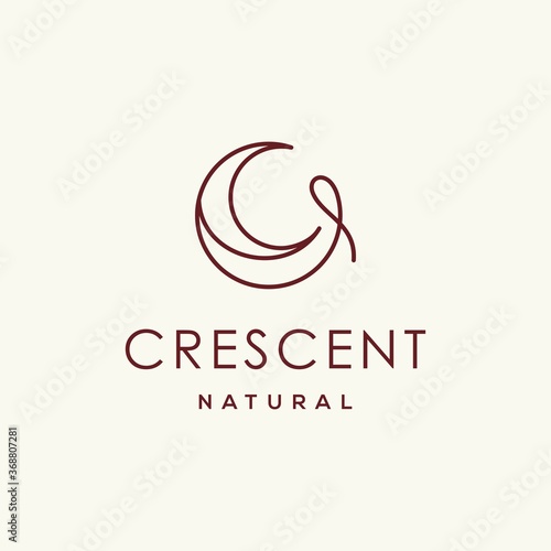 elegant crescent moon and star logo design line icon vector in luxury style outline linear, ramadan kareem, crescent moon and star illustration for background banner, abstract crescent moon logo