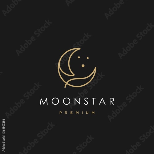 elegant crescent moon and star logo design line icon vector in luxury style outline linear, ramadan kareem, crescent moon and star illustration for background banner, abstract crescent moon logo