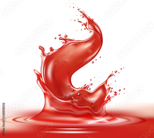 Vector realistic red tomato juice splash paint